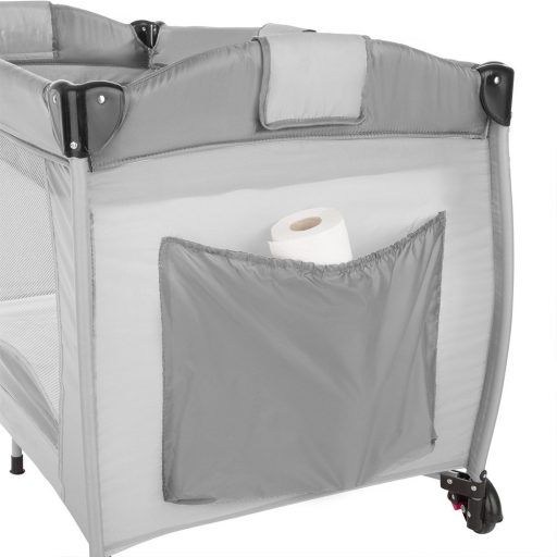 Łóżeczko turystyczne z przewijakiem i mostkiem do zabawy, szare