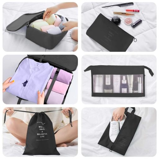 Komplet organizatorów do walizek, 8 sztuk, Czarny 