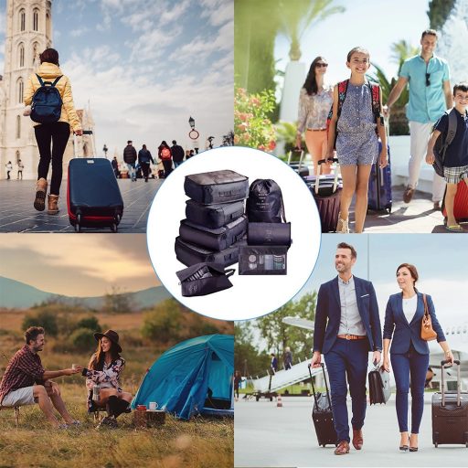 Komplet organizatorów do walizek, 8 sztuk, Czarny 