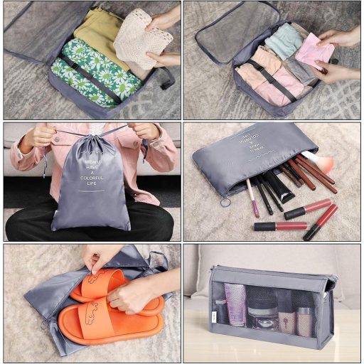 Komplet organizatorów do walizek, 8 sztuk, szary 