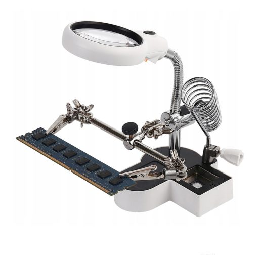 Paneltartó (harmadik kéz)  LED-es nagyítóval, 2 db csipesszel, pákatartóval