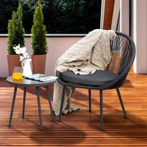 Fotel do użytku wewnętrznego/na zewnątrz, 2 sztuki, z małym stolikiem