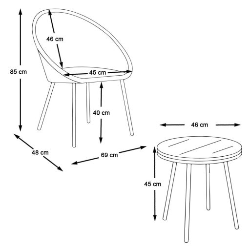 Fotel do użytku wewnętrznego/na zewnątrz, 2 sztuki, z małym stolikiem