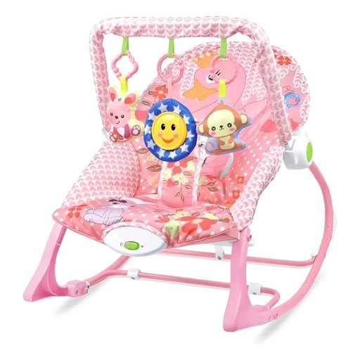 Wibrujący i grający leżaczek do 18 kg, różowy