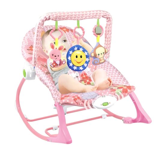 Wibrujący i grający leżaczek do 18 kg, różowy