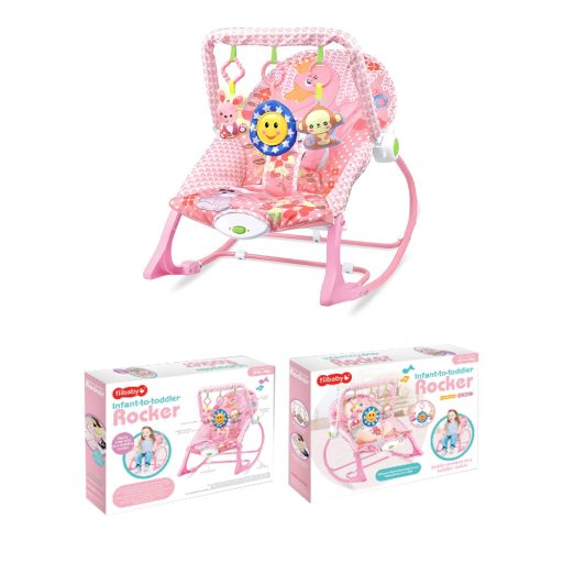 Wibrujący i grający leżaczek do 18 kg, różowy