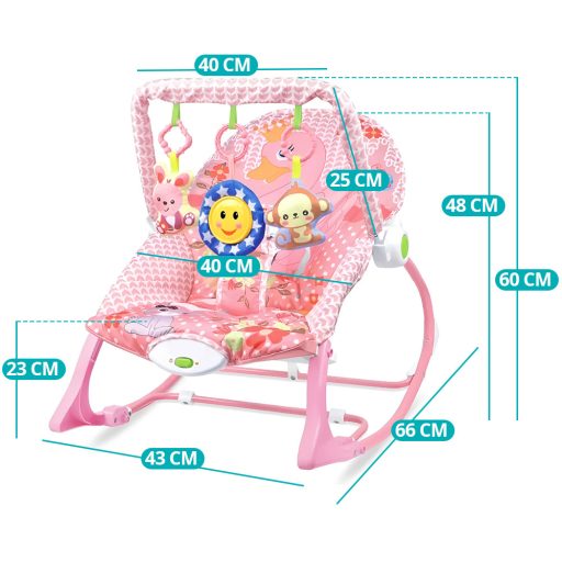 Wibrujący i grający leżaczek do 18 kg, różowy