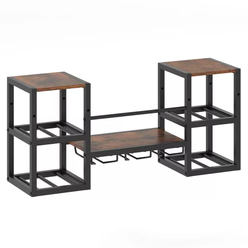 Metalowy stojak na wino do montażu na ścianie z uchwytem na kieliszki