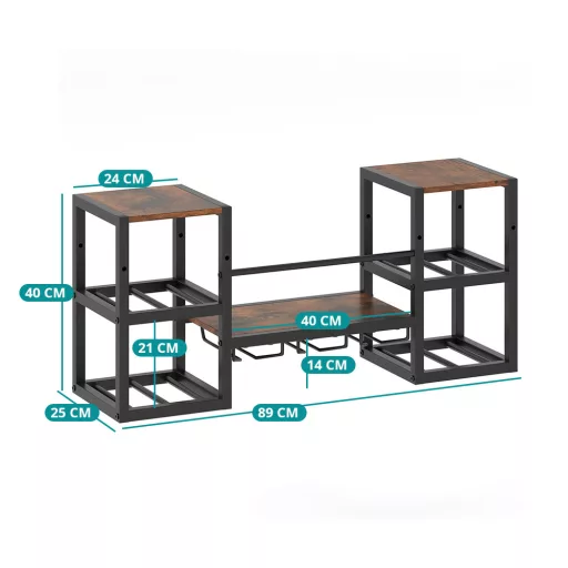 Metalowy stojak na wino do montażu na ścianie z uchwytem na kieliszki