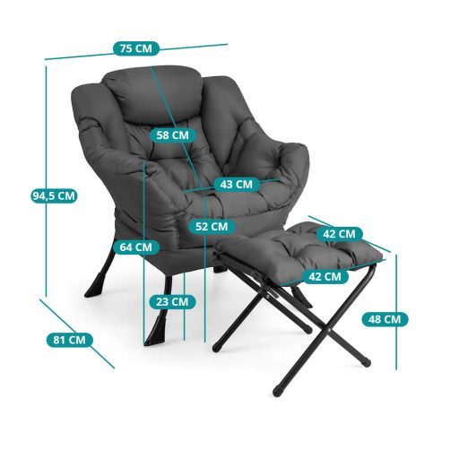 Fotel relaksacyjny z podnóżkiem, ciemnoszary