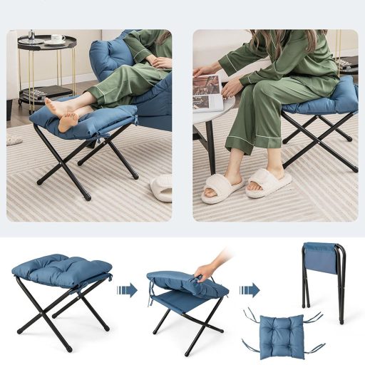 Fotel relaksacyjny z podnóżkiem, niebieski