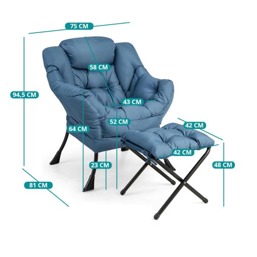 Fotel relaksacyjny z podnóżkiem, niebieski