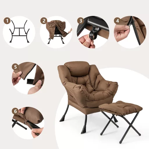 Fotel relaksacyjny z podnóżkiem, brązowy