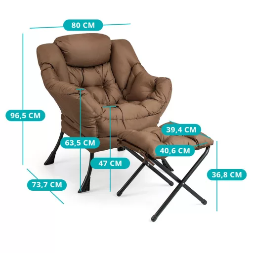 Fotel relaksacyjny z podnóżkiem, brązowy