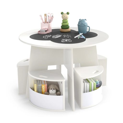 Stół dla dzieci na 4 osoby z przechowywaniem i powierzchnią do pisania