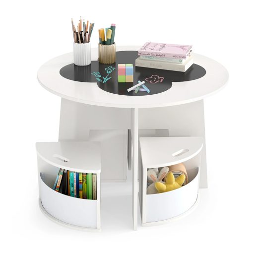 Stół dla dzieci na 4 osoby z przechowywaniem i powierzchnią do pisania