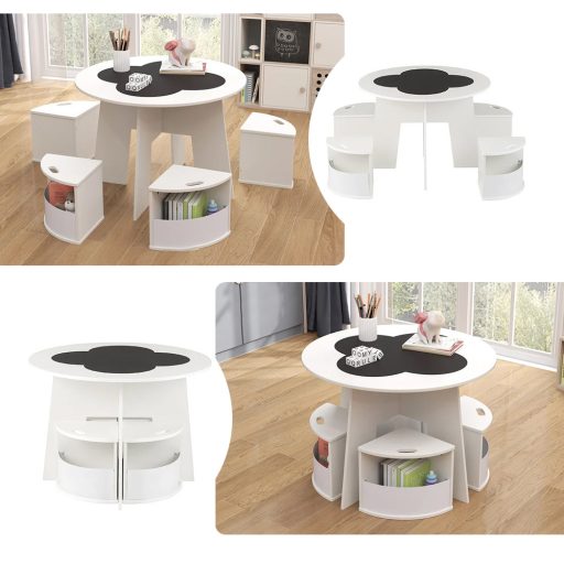 Stół dla dzieci na 4 osoby z przechowywaniem i powierzchnią do pisania