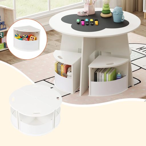 Stół dla dzieci na 4 osoby z przechowywaniem i powierzchnią do pisania