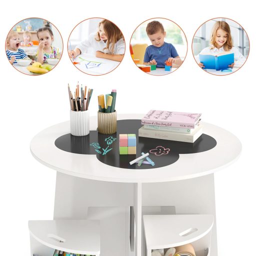 Stół dla dzieci na 4 osoby z przechowywaniem i powierzchnią do pisania