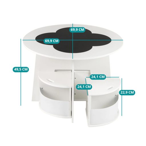 Stół dla dzieci na 4 osoby z przechowywaniem i powierzchnią do pisania