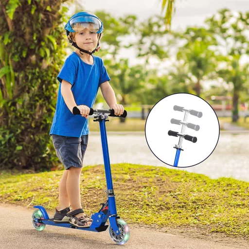 Składana hulajnoga aluminiowa z kołami LED niebieska