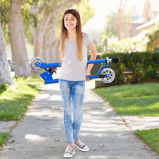 Składana hulajnoga aluminiowa z kołami LED niebieska