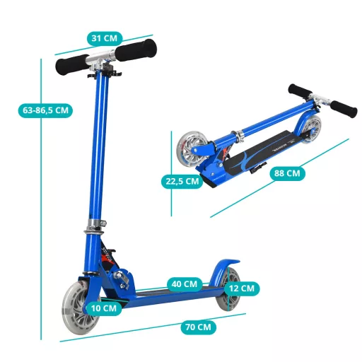 Składana hulajnoga aluminiowa z kołami LED niebieska