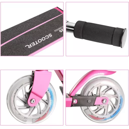 Składana hulajnoga aluminiowa z kołami LED różowa