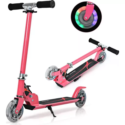 Składana hulajnoga aluminiowa z kołami LED różowa