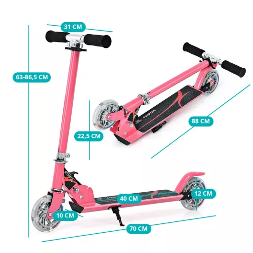 Składana hulajnoga aluminiowa z kołami LED różowa