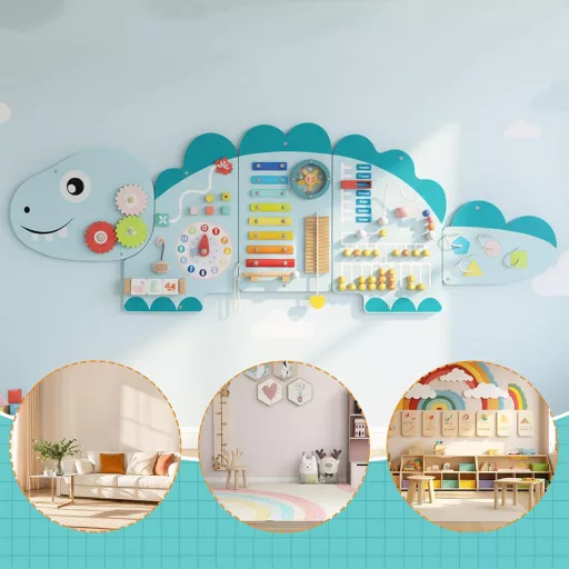 Interaktywna tablica dla dzieci niebieska dinozaur