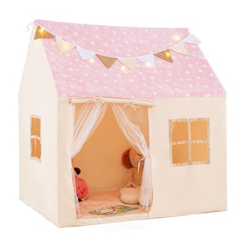 Dziecięcy domek do zabawy z lampkami, różowy