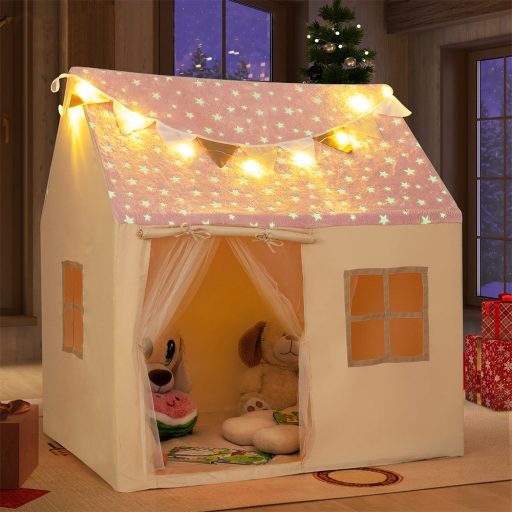 Dziecięcy domek do zabawy z lampkami, różowy