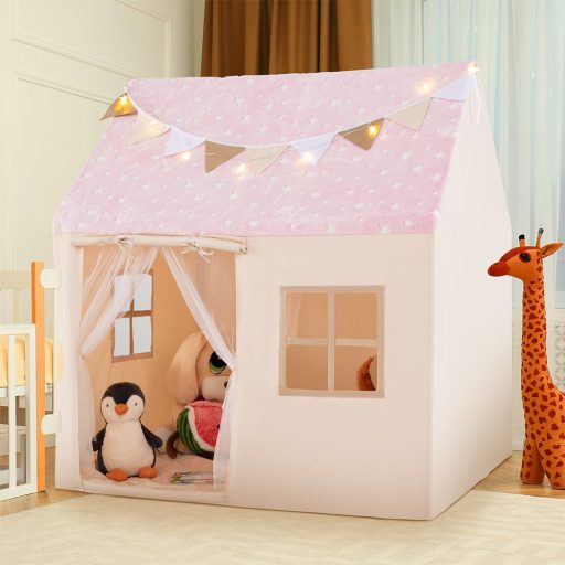 Dziecięcy domek do zabawy z lampkami, różowy