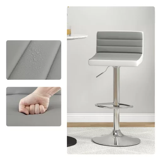 2 regulowane obrotowe krzesła barowe, szare