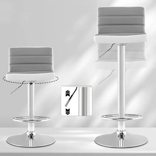 2 regulowane obrotowe krzesła barowe, szare