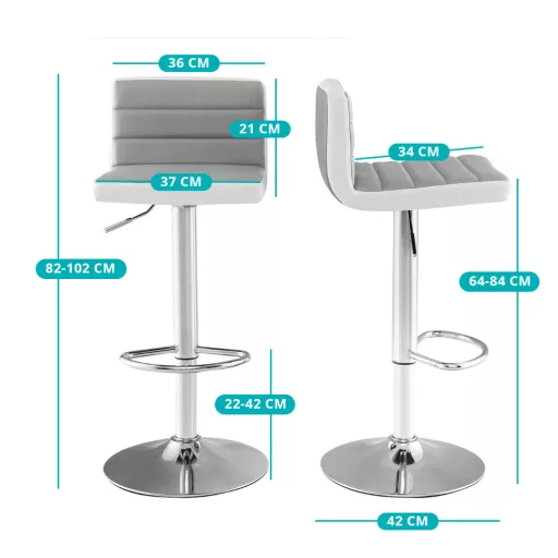 2 regulowane obrotowe krzesła barowe, szare