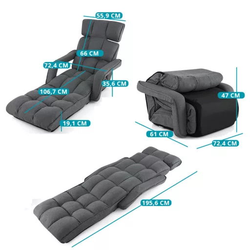 Składana Sofa Łóżko z 6 Regulowanymi Pozycjami