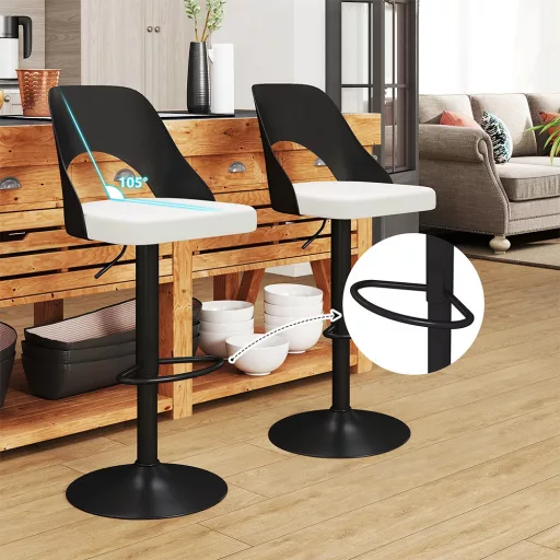 Nowoczesne krzesło barowe 2 szt., czarno-białe