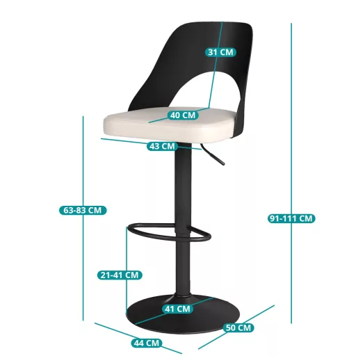 Nowoczesne krzesło barowe 2 szt., czarno-białe