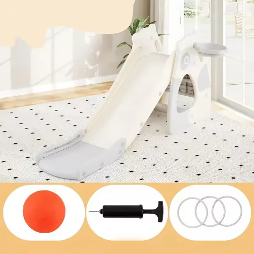 Zjeżdżalnia Składana z Koszem do Koszykówki i Rzucaniem Pierścieni