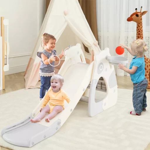 Zjeżdżalnia Składana z Koszem do Koszykówki i Rzucaniem Pierścieni