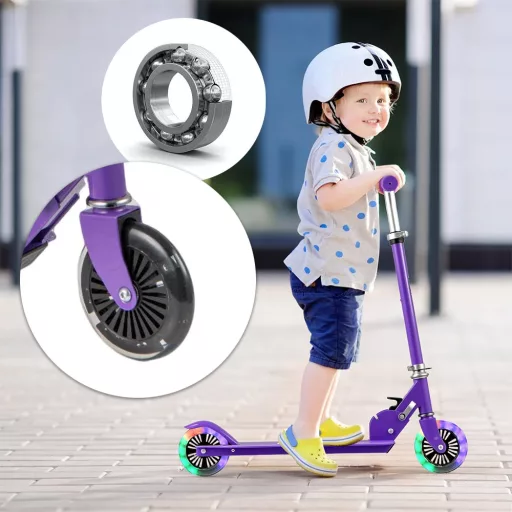 Składana aluminiowa hulajnoga dziecięca z podświetlanymi kołami LED, fioletowa