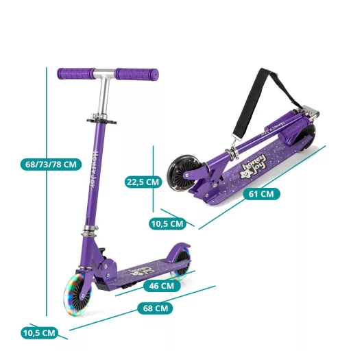 Składana aluminiowa hulajnoga dziecięca z podświetlanymi kołami LED, fioletowa