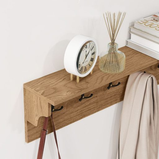 Półka ścienna z 6 haczykami, naturalna