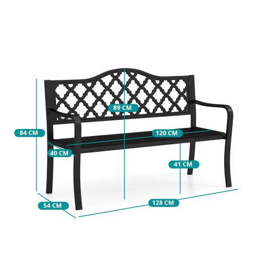 Ławka ogrodowa z ozdobnym wzorem kratki
