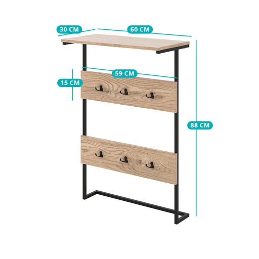 Wieszak ścienny z 6 haczykami i półką, naturalny