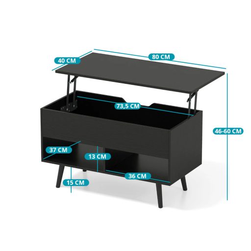 Stół kawowy z podnoszonym blatem, czarny