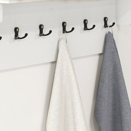 Półka ścienna z 6 haczykami, biała