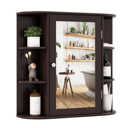 Szafka łazienkowa z lustrem, brązowa